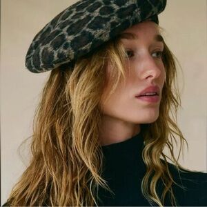 Free People x Understated Leather | Penny Leopard Beret Brown NWT